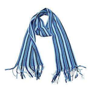 FB Collection Blue Striped Fringe Italian Made Scarf